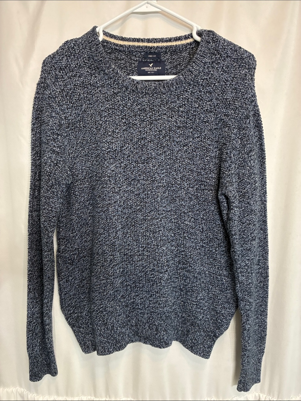 American Eagle Outfitters Navy and White Marled Knit Crewneck Sweater